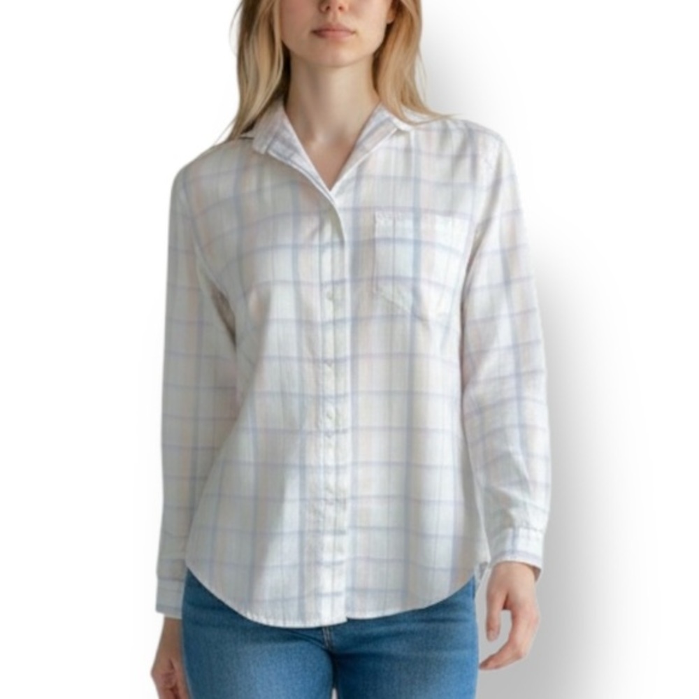 4/$20 Sandra Ingrish Pastel Plaid Button-Front Shirt Size 6